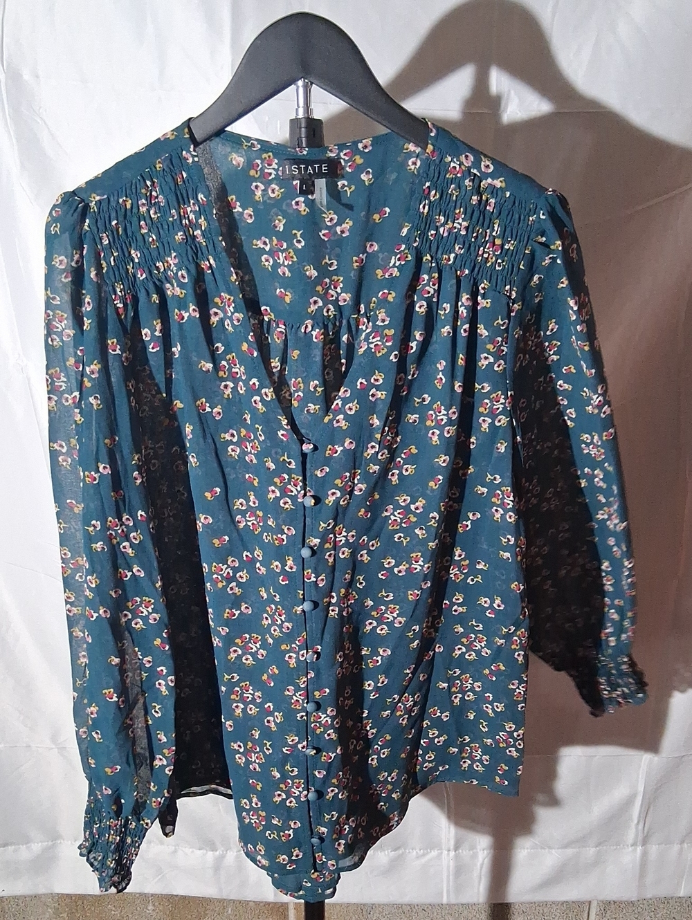 1. State Teal Floral Button-Down Blouse
